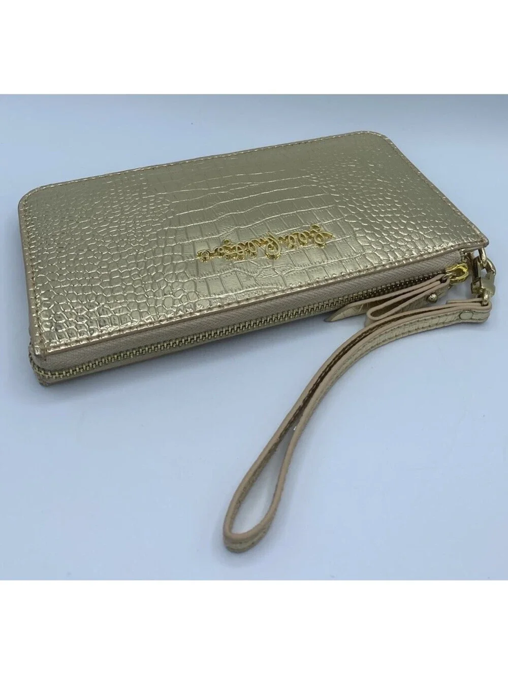 Lilly Pulitzer Gold Animal Print Wristlet Wallet with Zipper & Card Slots Party